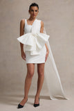 Brulee Cream Scoop-Neck Sash Mini Dress With Bow