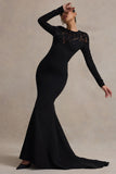 Campbell Black Long-Sleeve Maxi Dress With Lace Detail