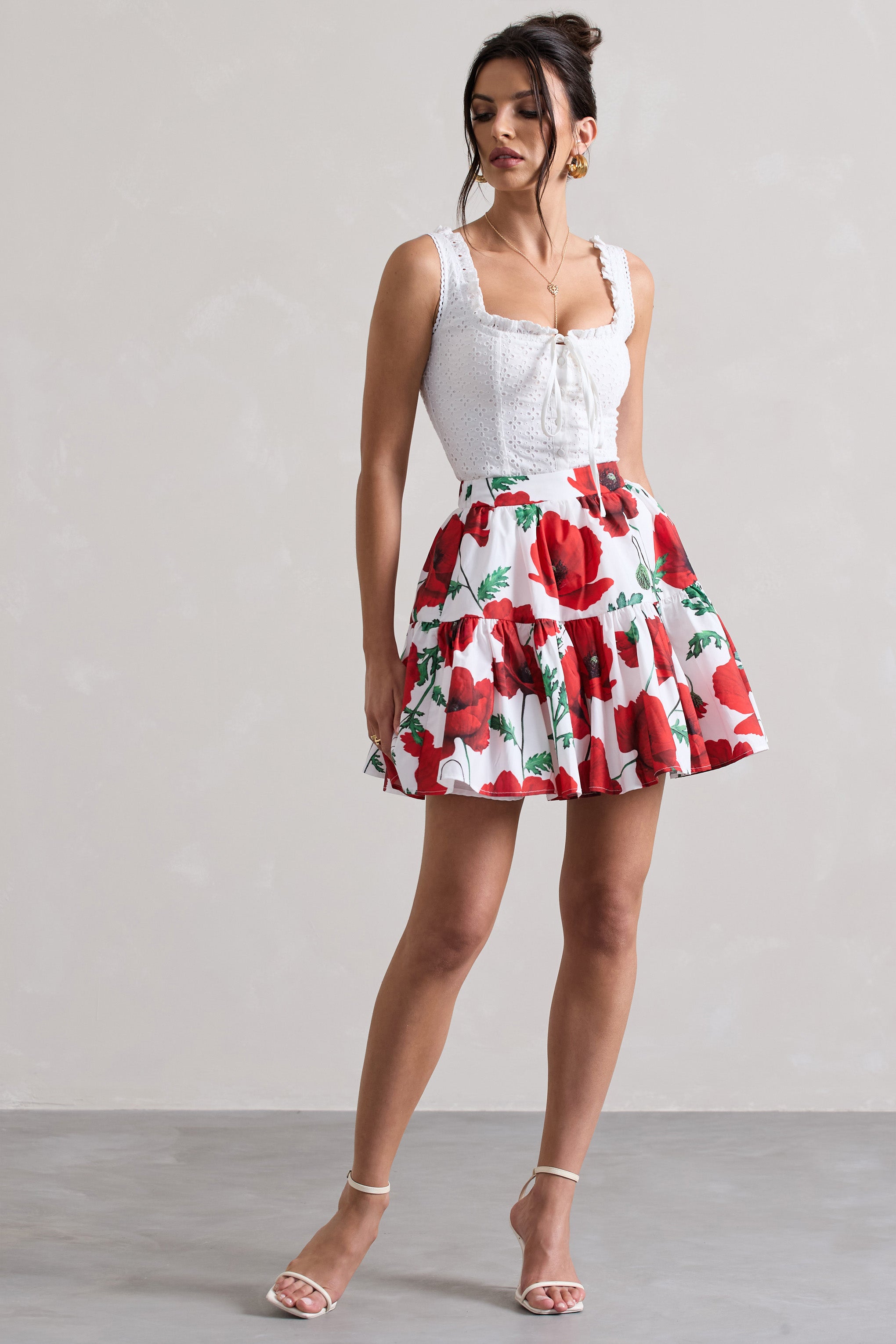 Isola Poppy Print Poplin Tired Mini Skirt