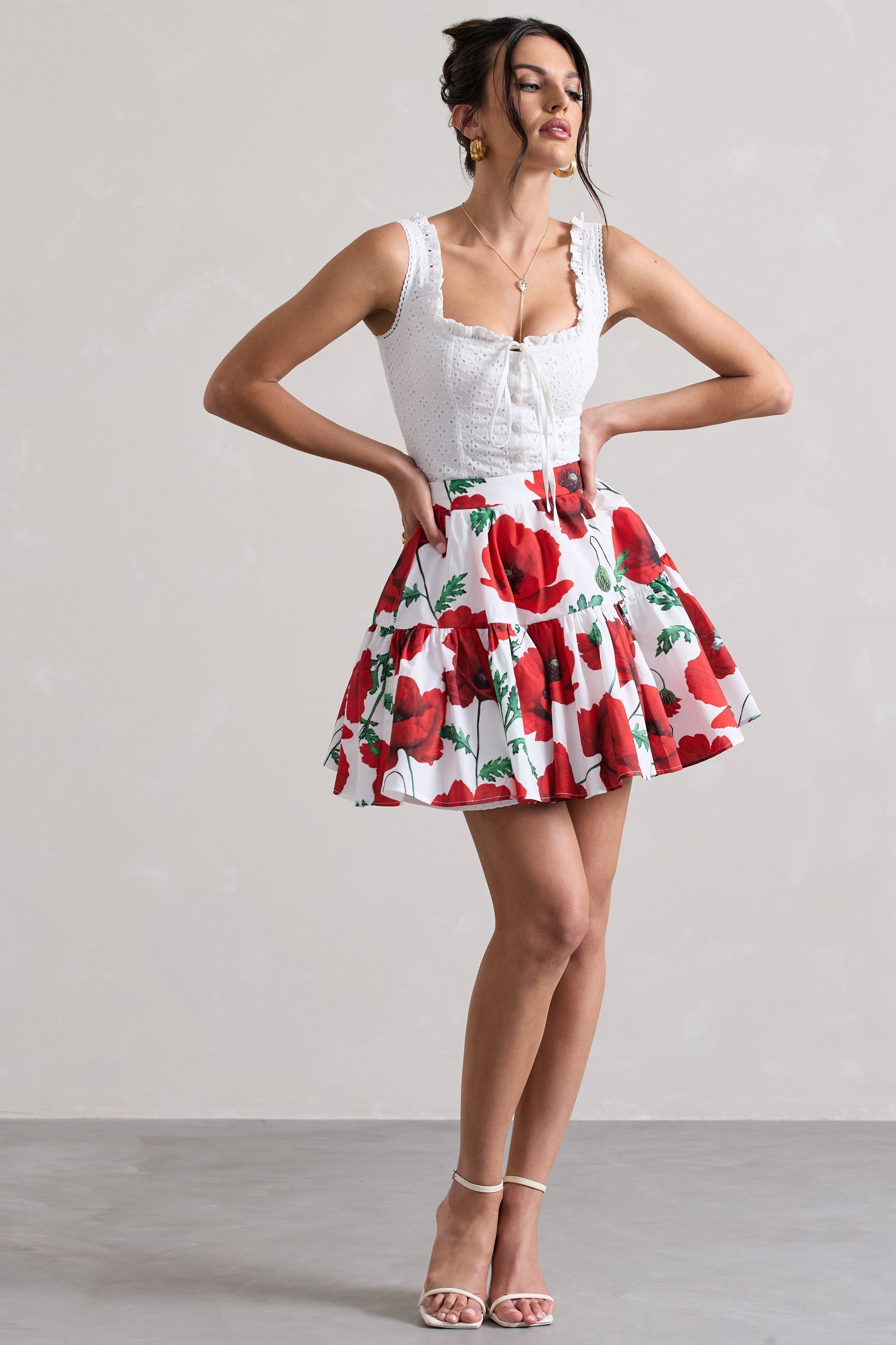 Isola Poppy Print Poplin Tired Mini Skirt