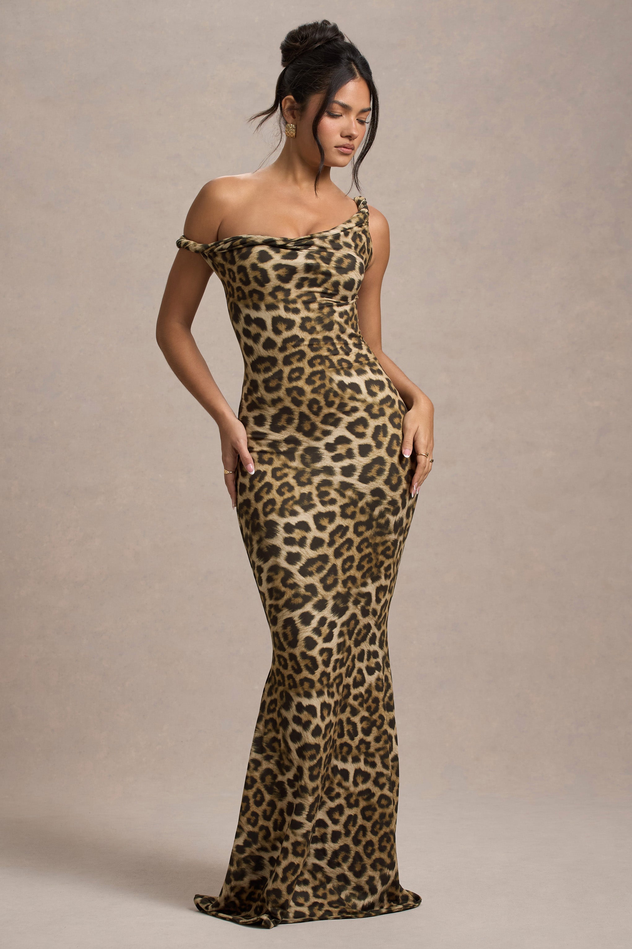 Lita Leopard Print Twisted Asymmetric Maxi Dress