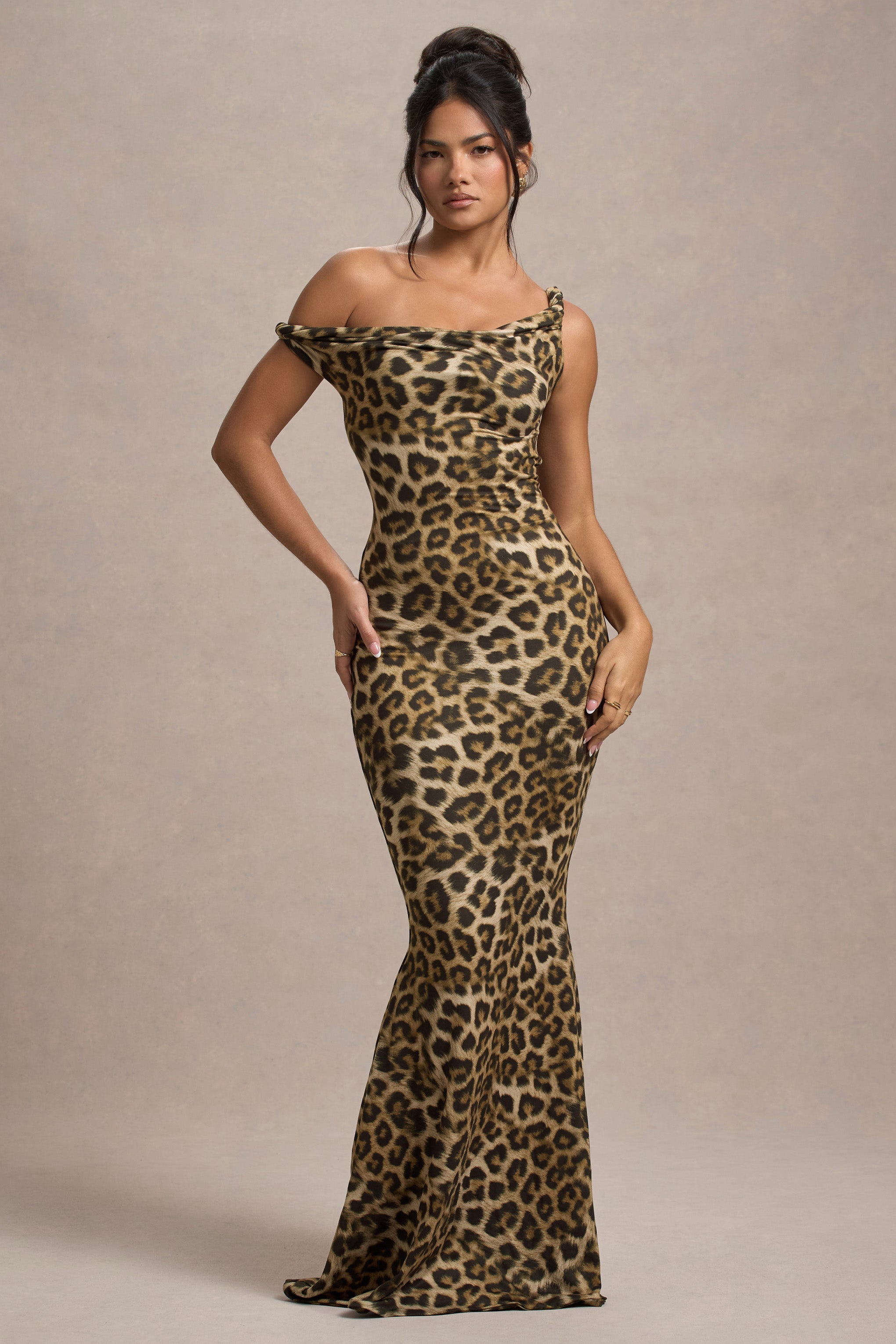 Lita Leopard Print Twisted Asymmetric Maxi Dress