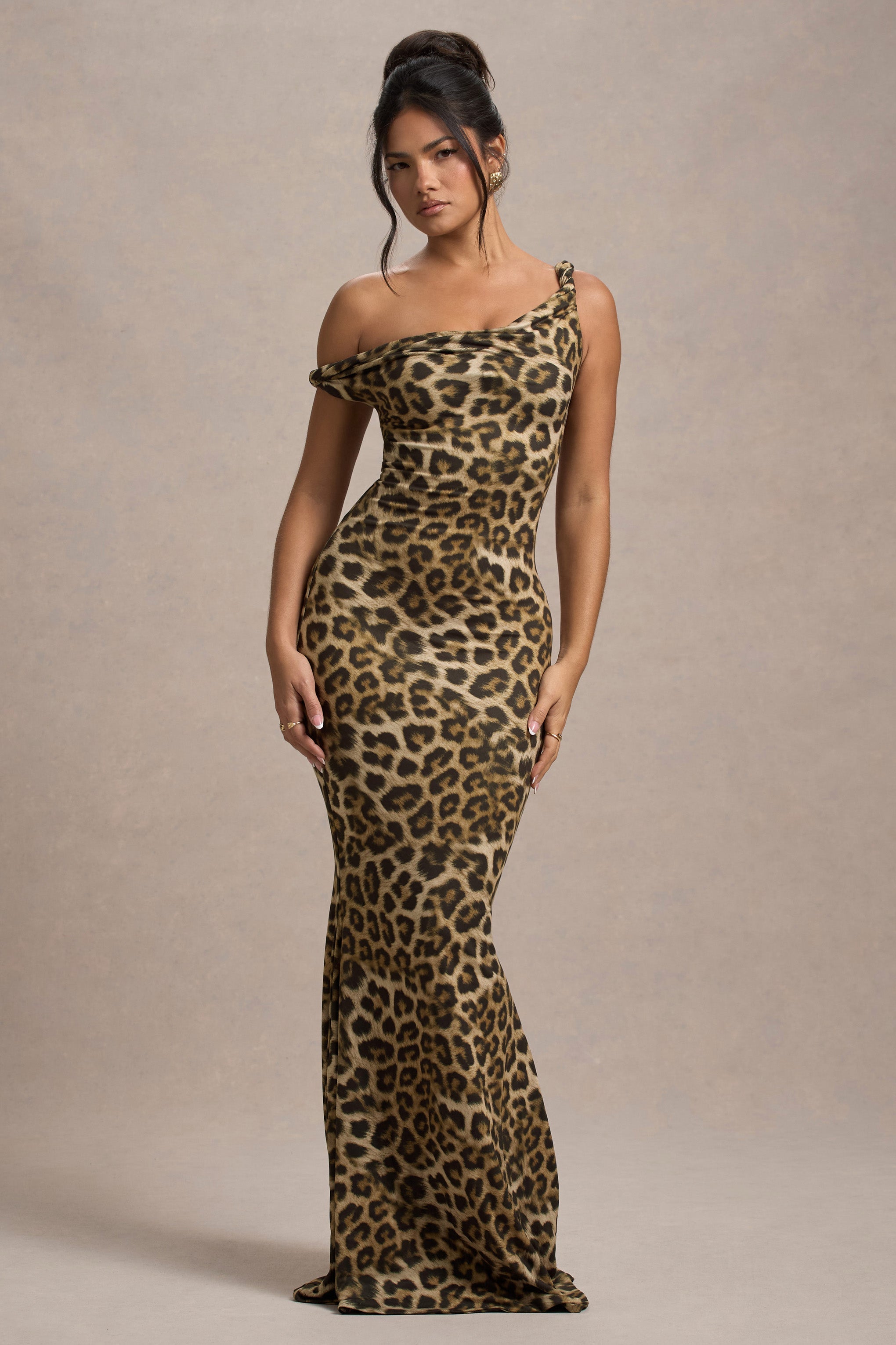 Lita Leopard Print Twisted Asymmetric Maxi Dress