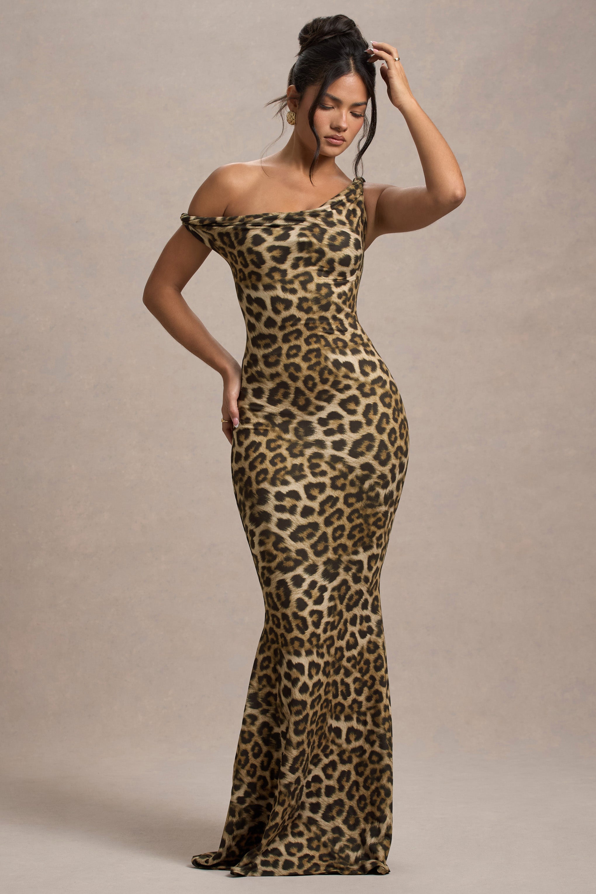 Lita Leopard Print Twisted Asymmetric Maxi Dress