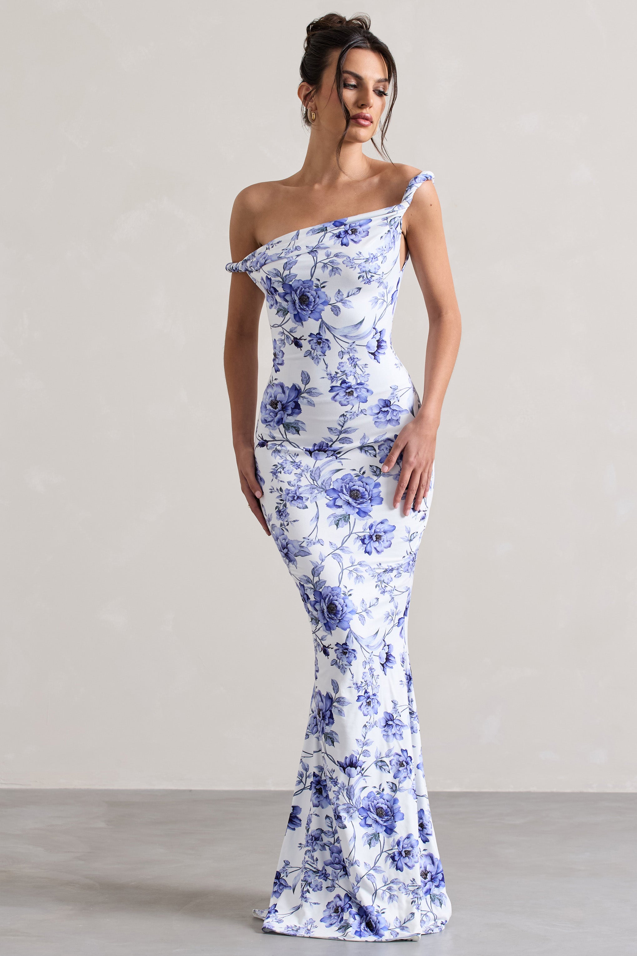 Lita Blue Floral Twisted Asymmetric Maxi Dress