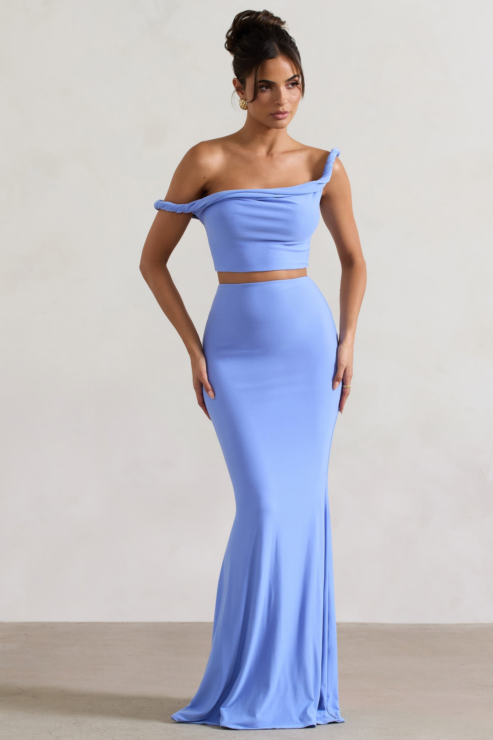 Neve Blue Gathered Maxi Skirt
