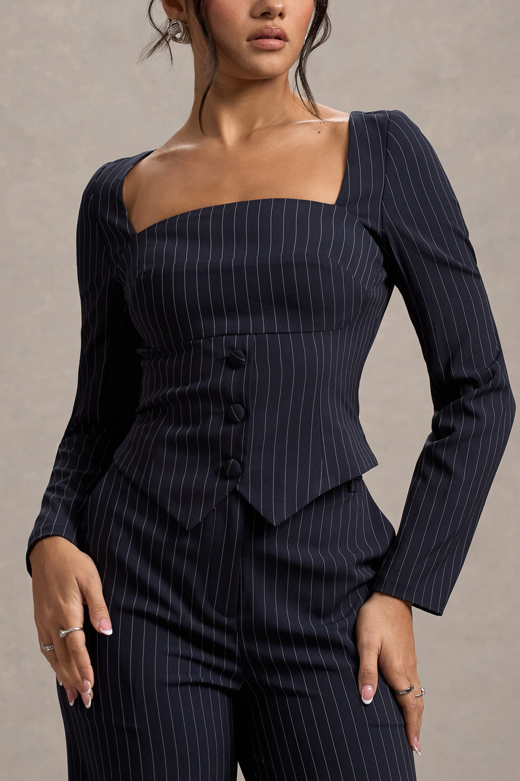 Los Angeles Navy Pinstripe Tailored Top