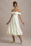 Calliopia Cream Bow Bardot Midi Dress With Puff-Ball Skirt