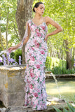 Leading Lady Pink Floral Print Chiffon Asymmetric Ruffle Maxi Dress
