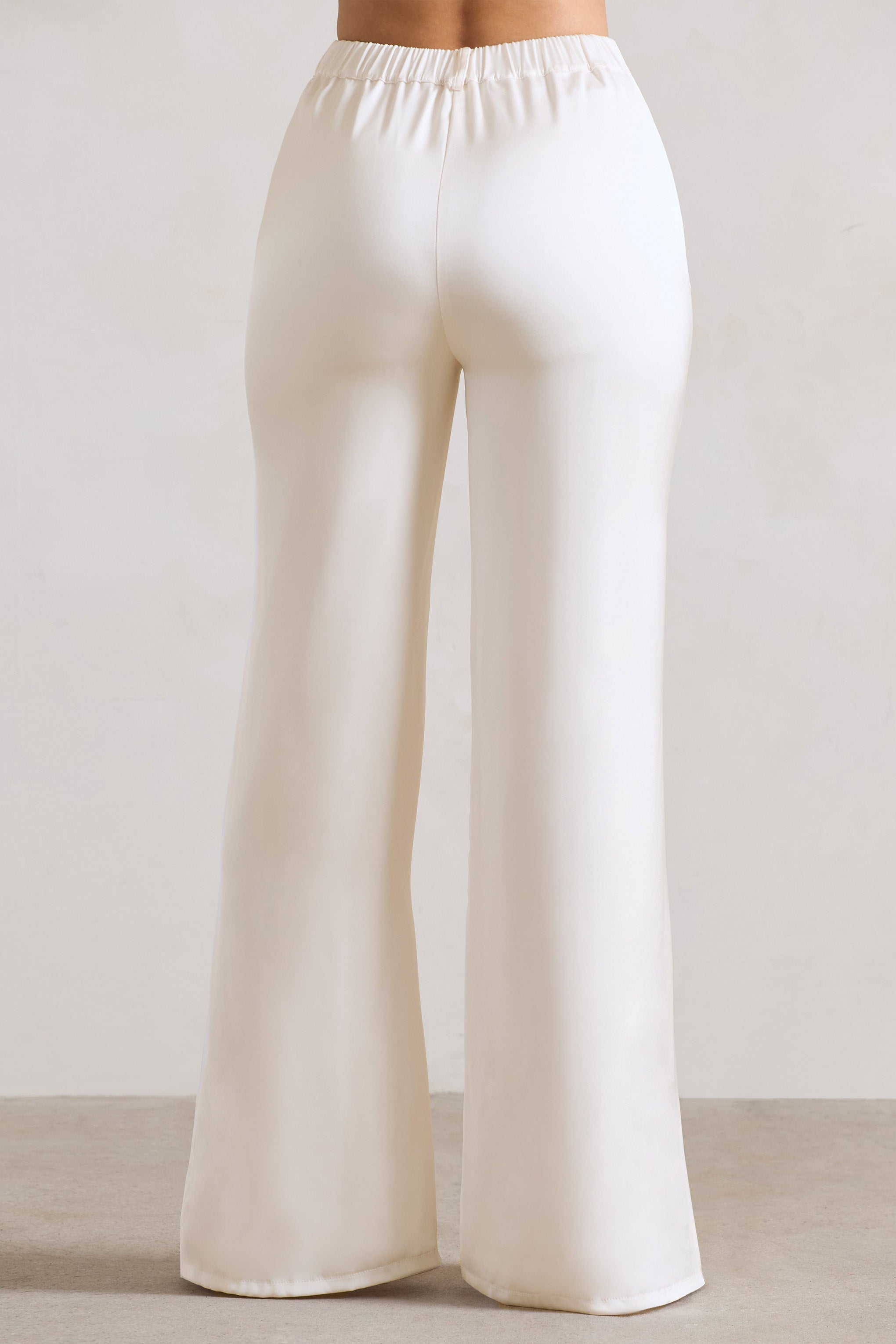 Your Way Cream Satin Wide-Leg Trousers