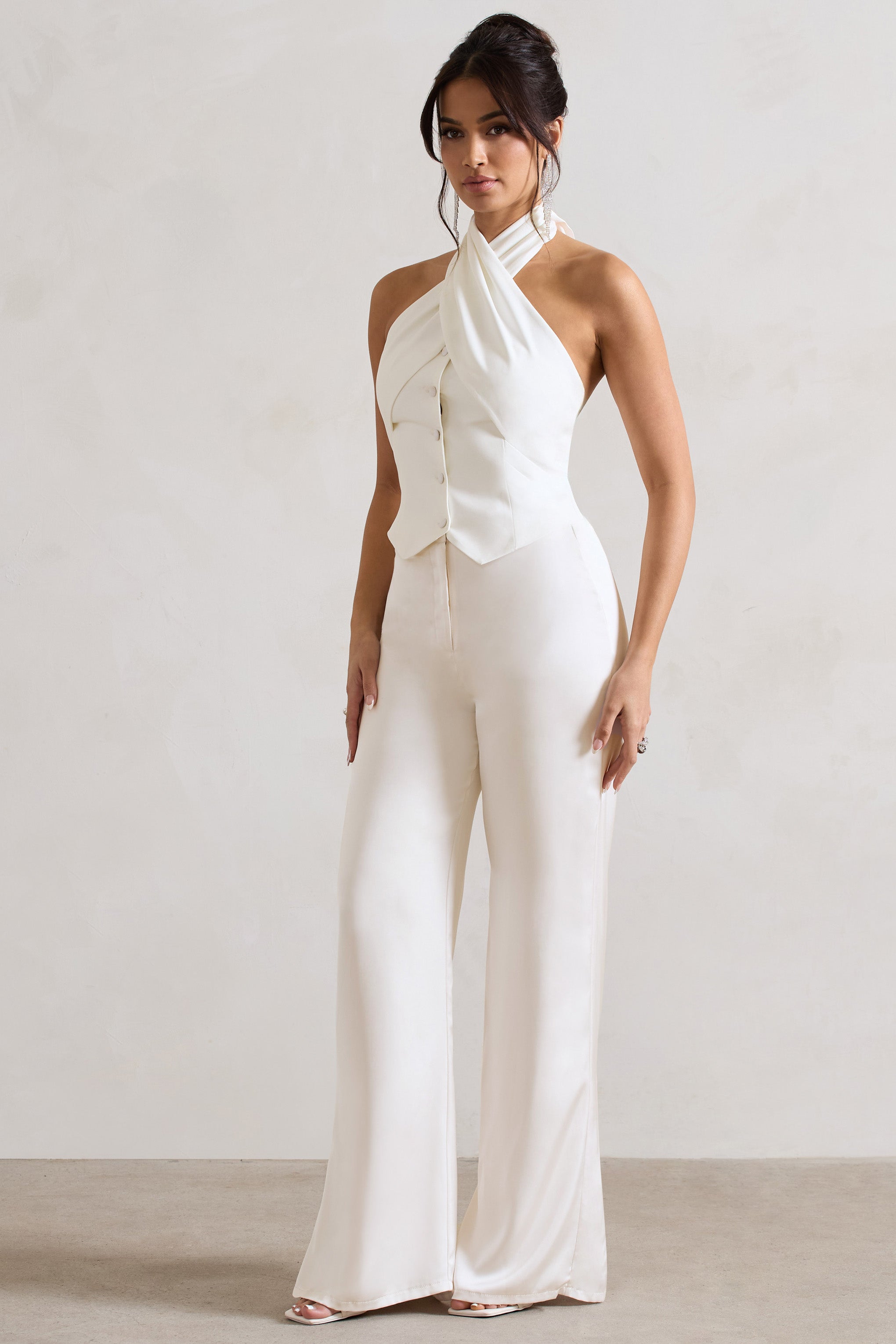 Your Way Cream Satin Wide-Leg Trousers