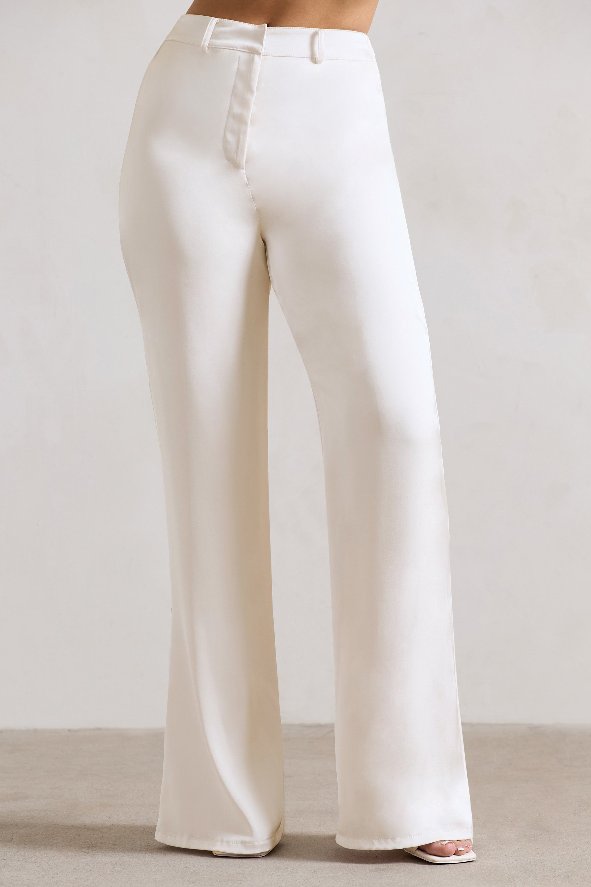 Your Way Cream Satin Wide-Leg Trousers