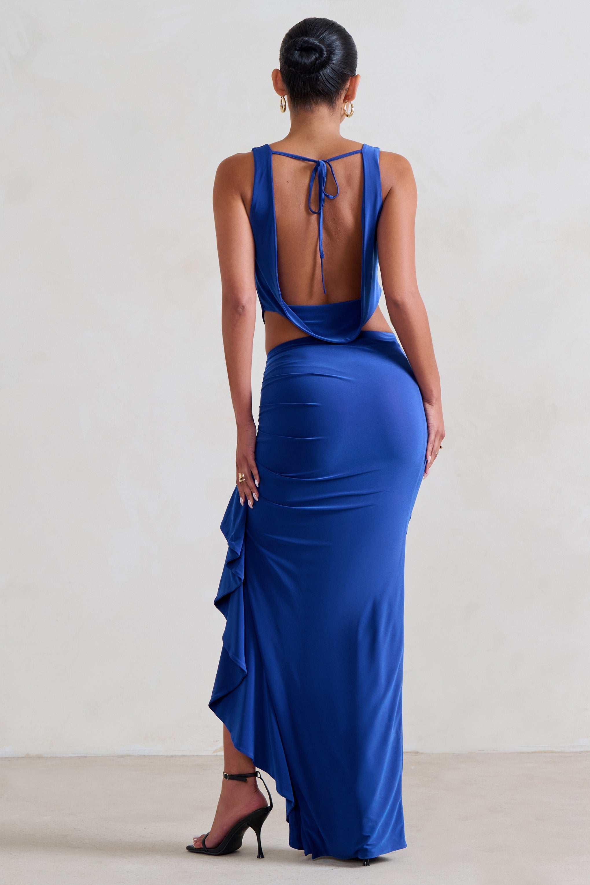 La Belle Blue Ruffle Maxi Skirt With Thigh Split
