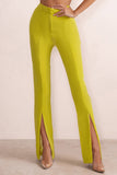 Checked Out Yellow Split Front Pants