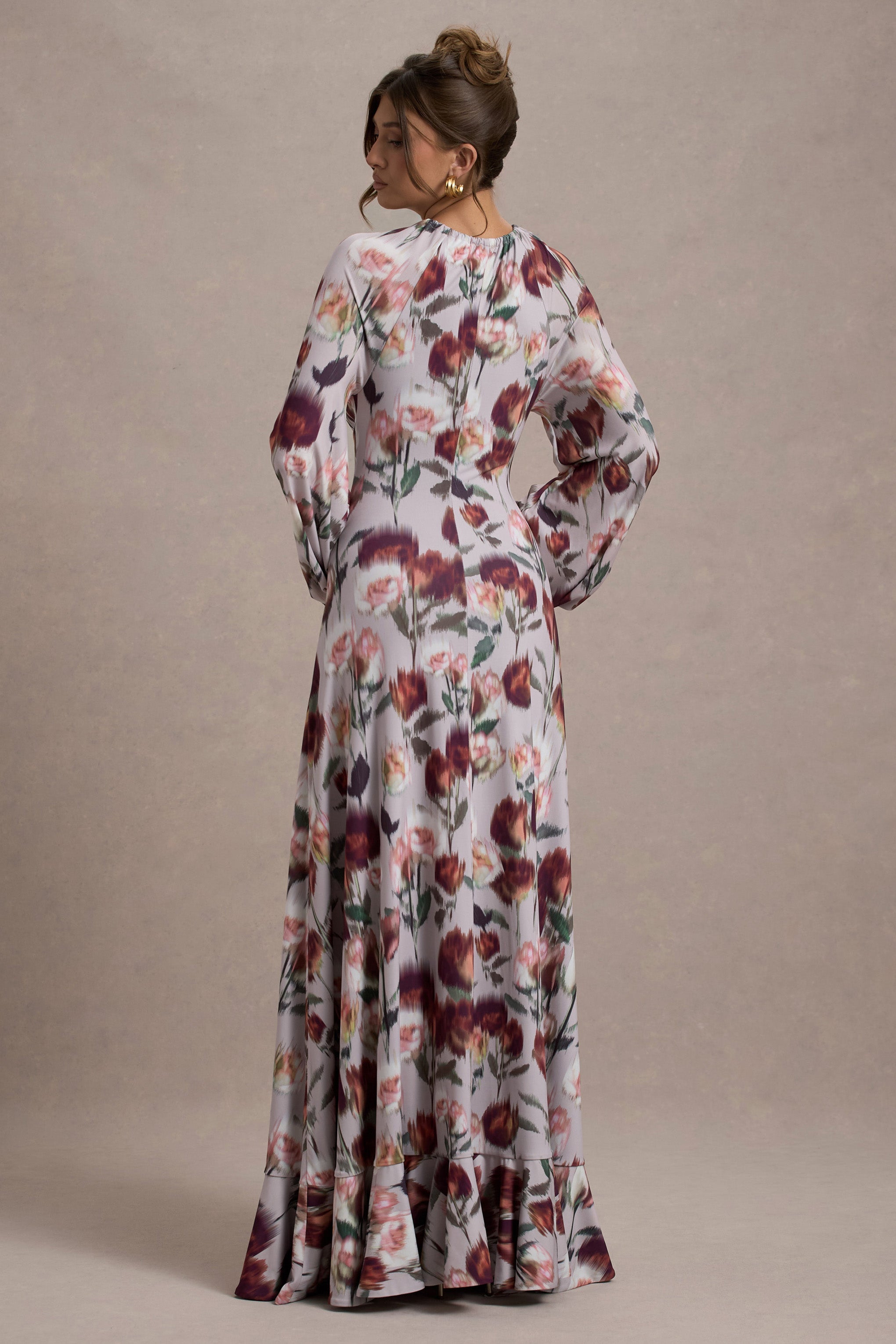 Althena Cream Floral Print Balloon-Sleeve Maxi Dress