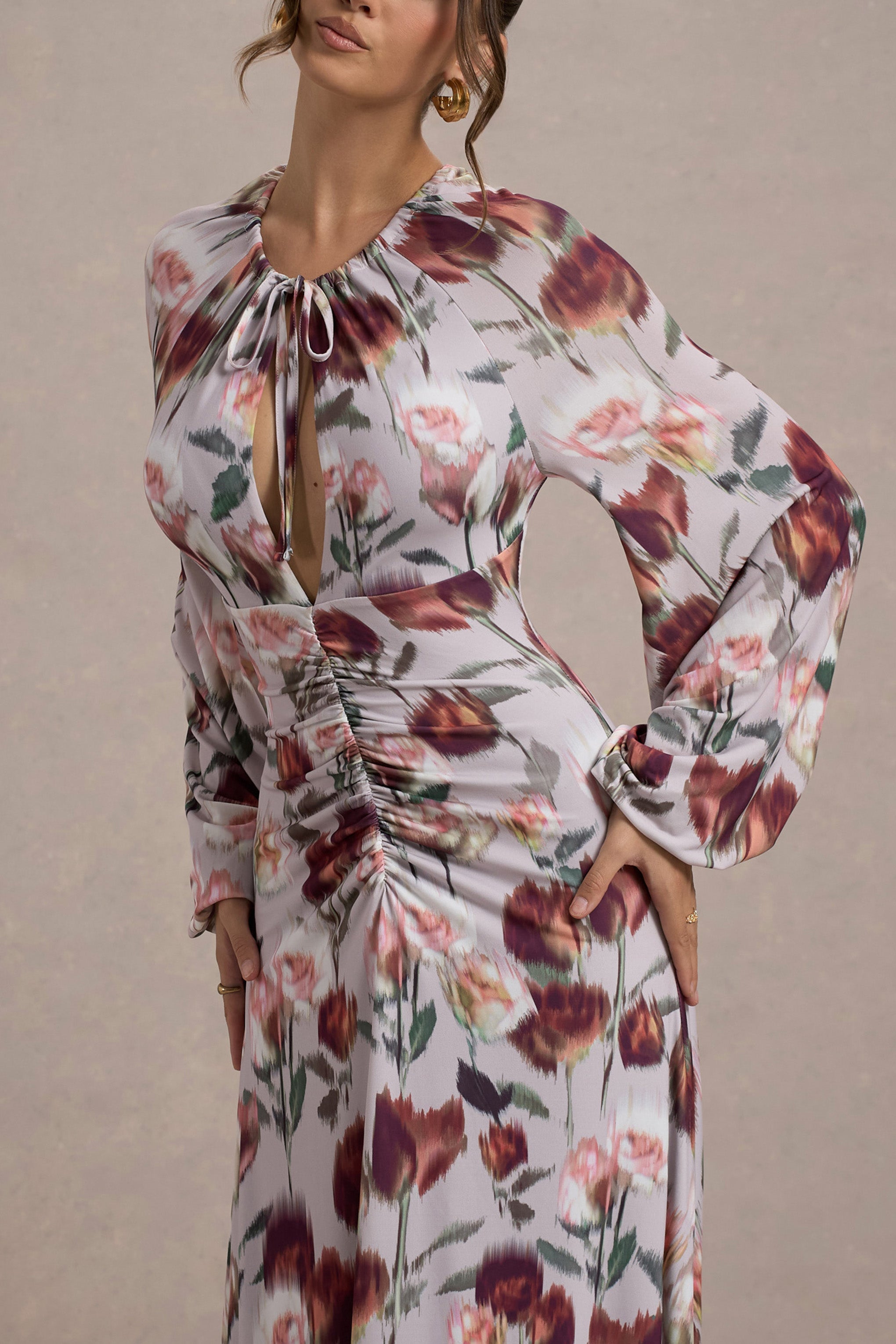 Althena Cream Floral Print Balloon-Sleeve Maxi Dress