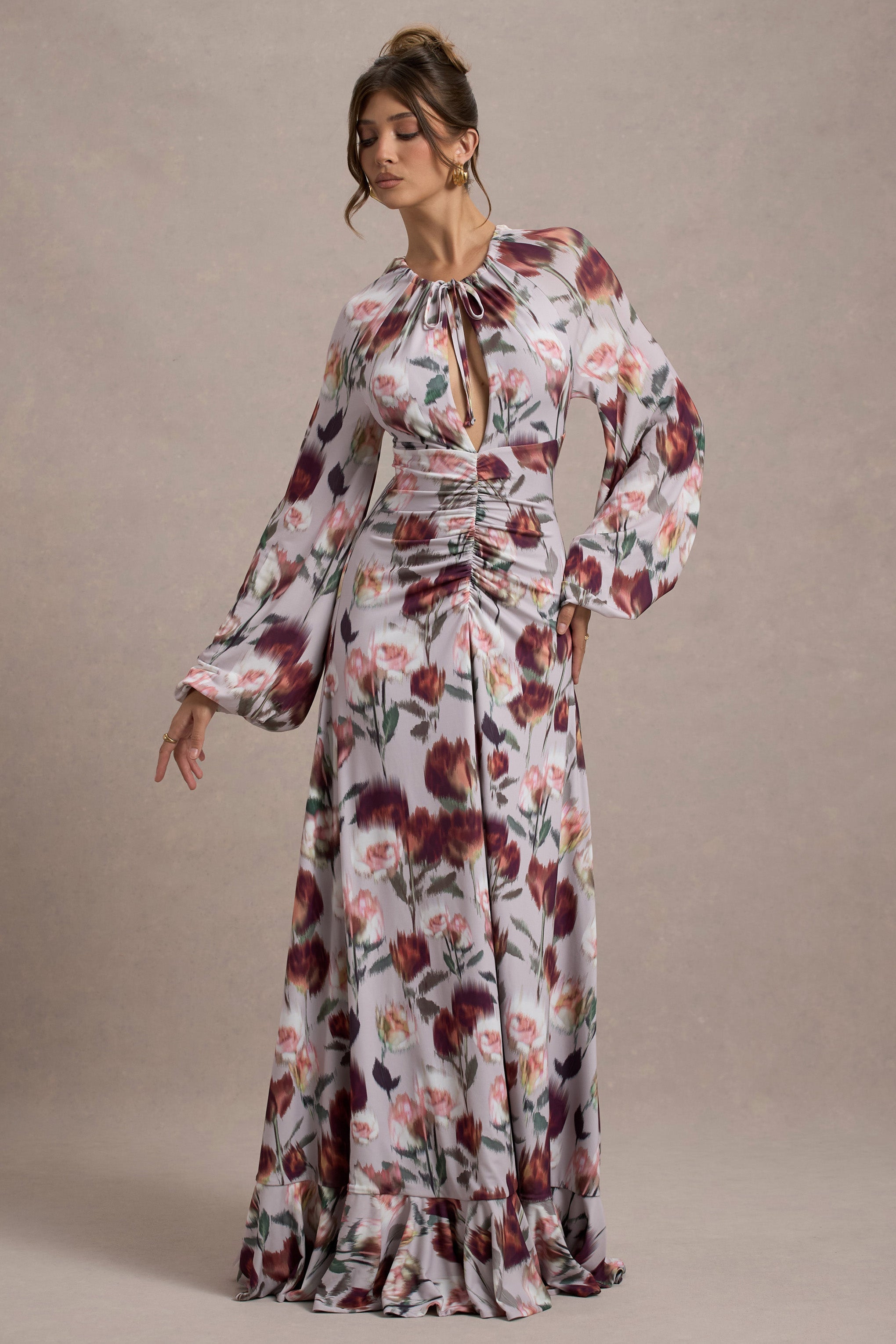 Althena Cream Floral Print Balloon-Sleeve Maxi Dress