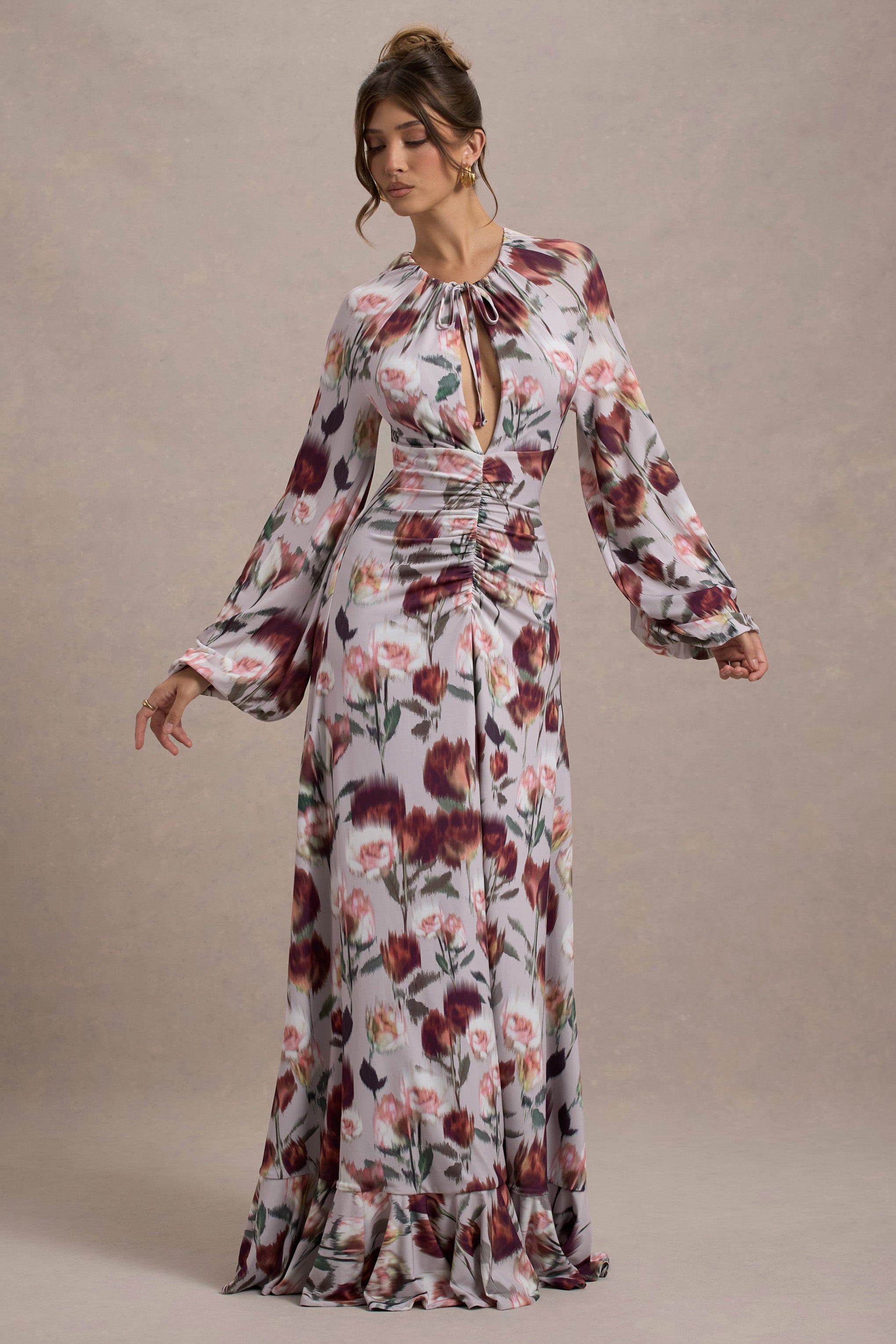 Althena Cream Floral Print Balloon-Sleeve Maxi Dress