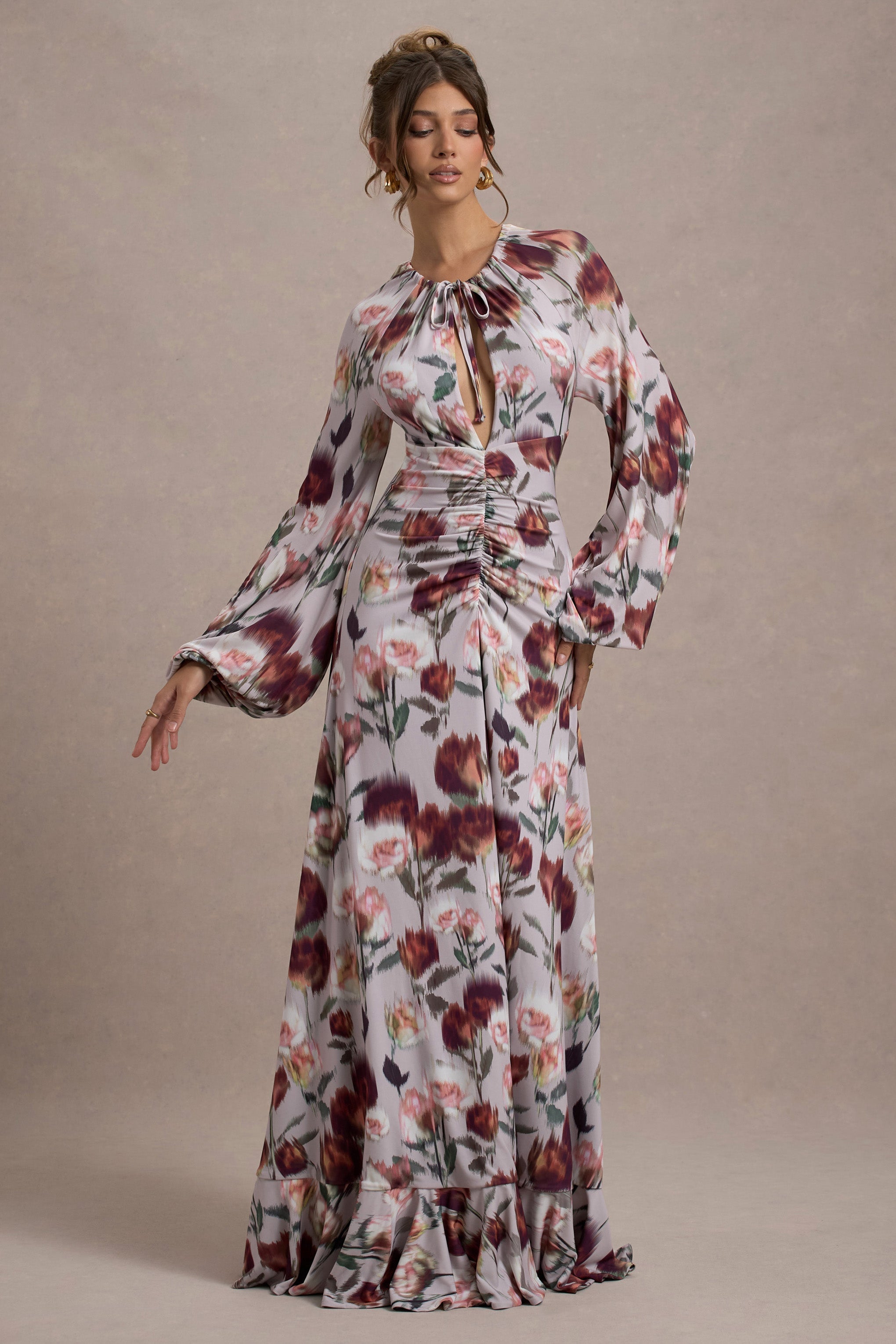 Althena Cream Floral Print Balloon-Sleeve Maxi Dress