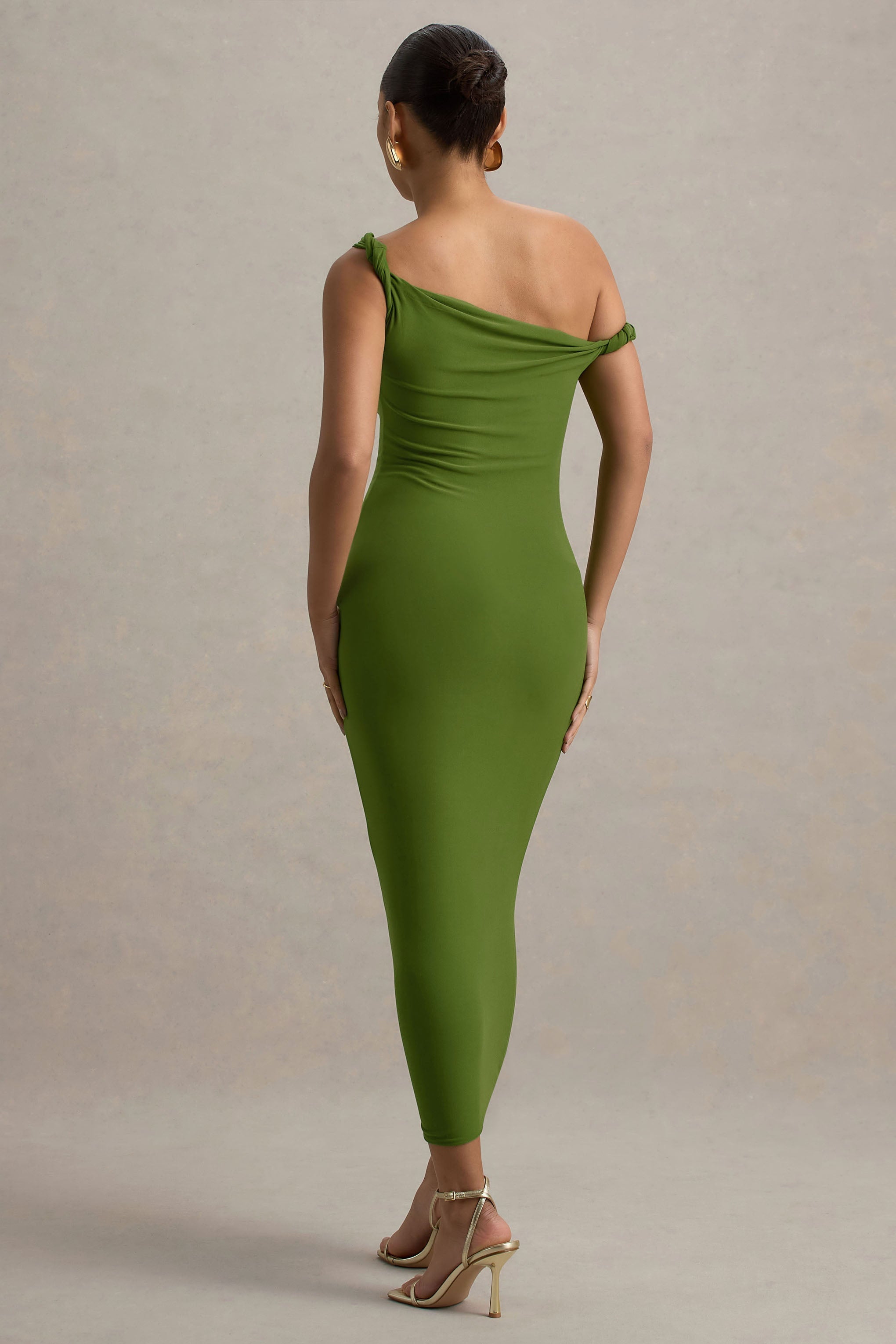 Salome Green Twisted Asymmetric Midi Dress