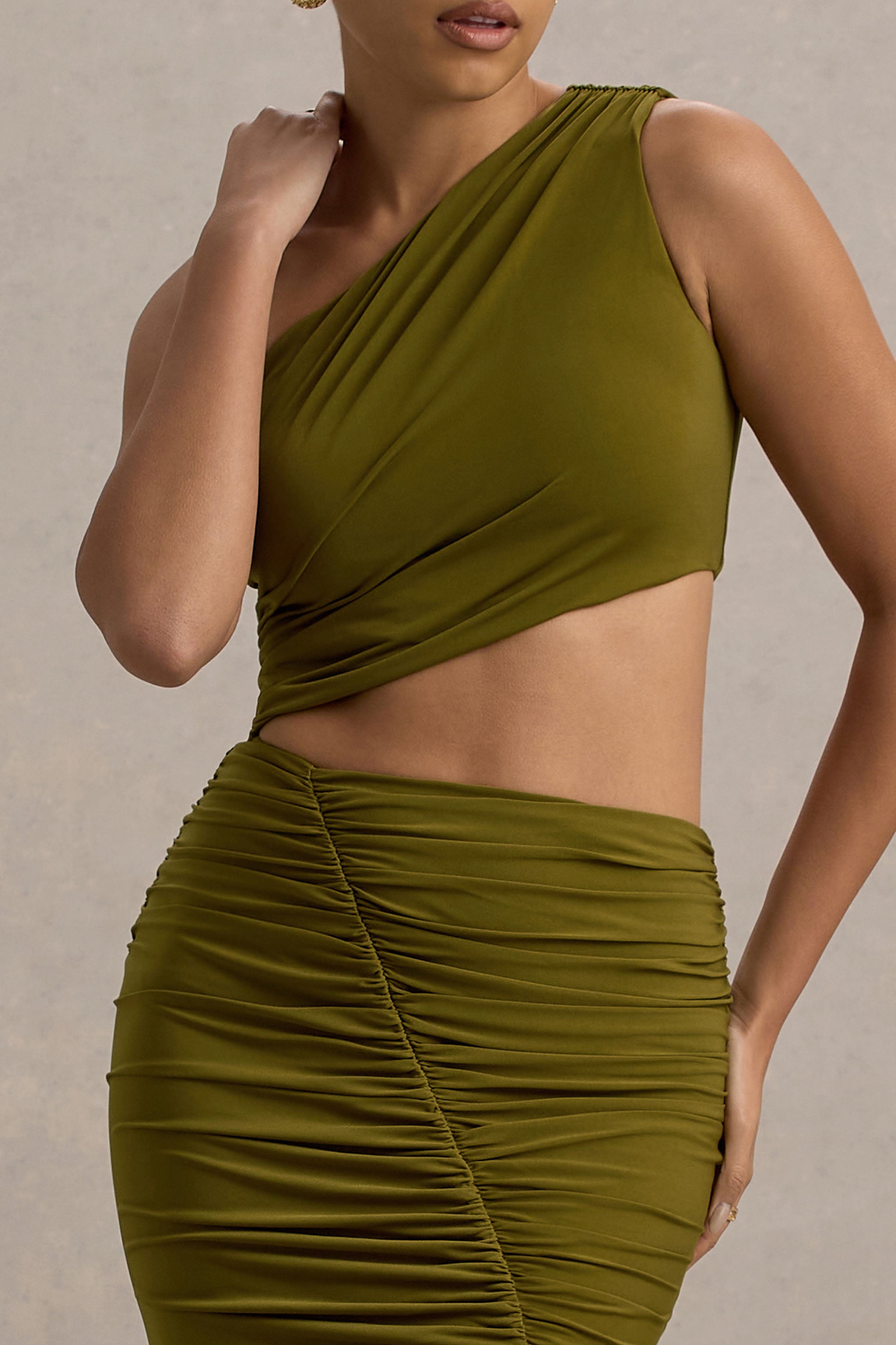 Sena Green Asymmetric Maxi Dress With Cut Out Details