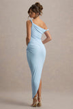 Angelique Powder Blue Twisted Asymmetric Maxi Dress