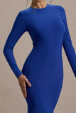 Donna Cobalt Blue Long-Sleeved Open-Back Maxi Dress
