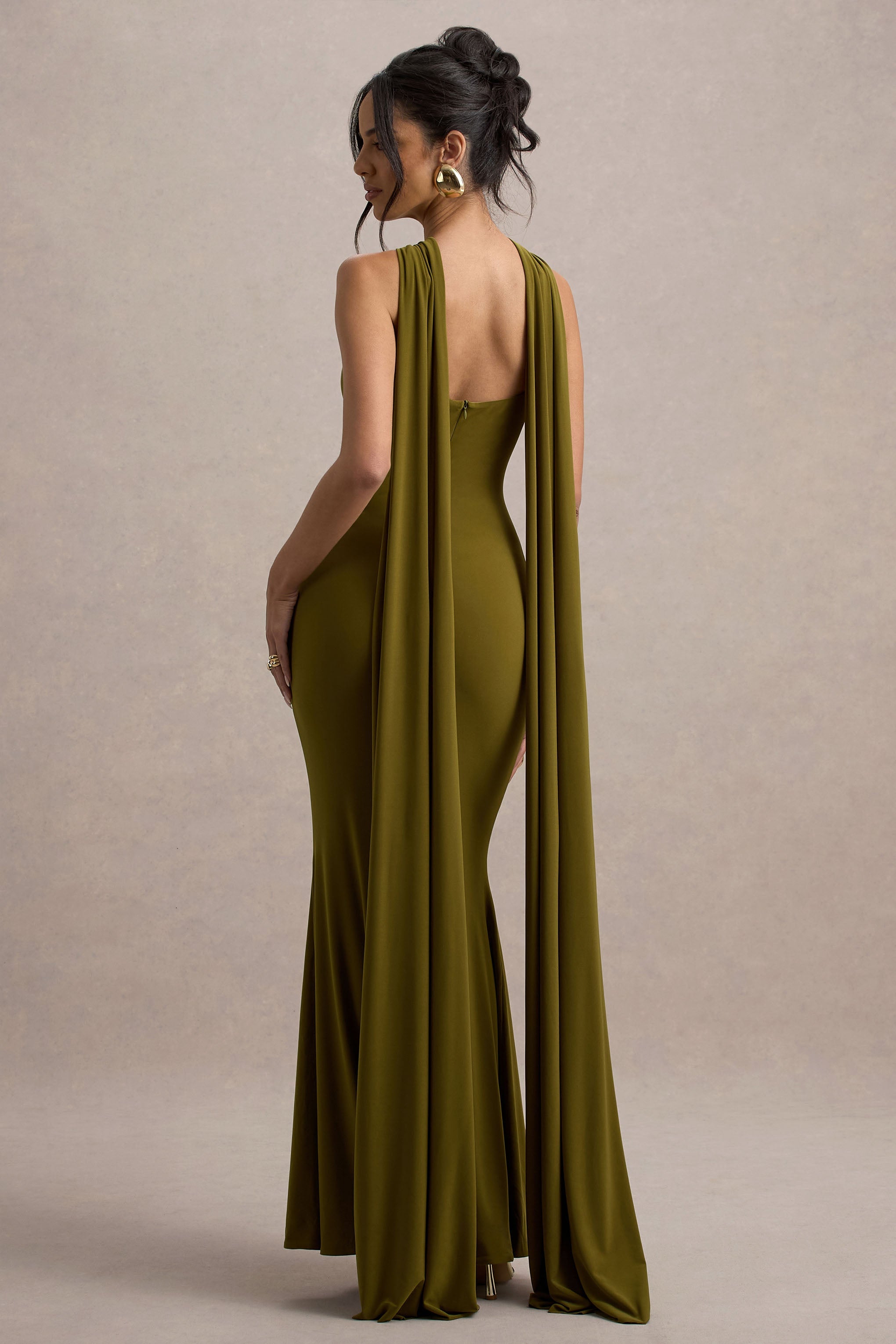 Rhoda Green Twist Halter-Neck Cape Maxi Dress