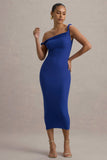 Salome Blue Twisted Asymmetric Midi Dress