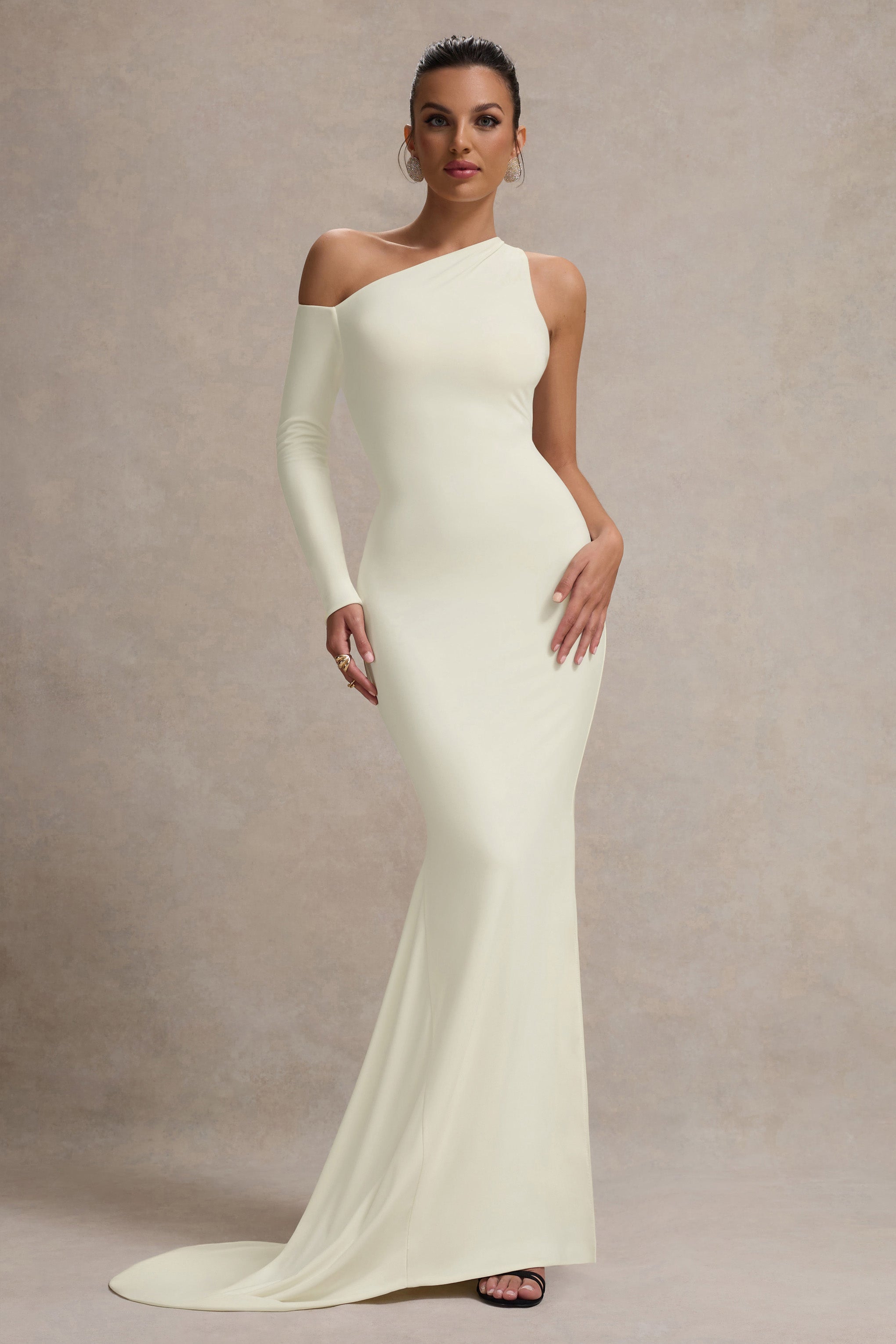 Contradiction Cream One-Sleeve Asymmetric Maxi Dress