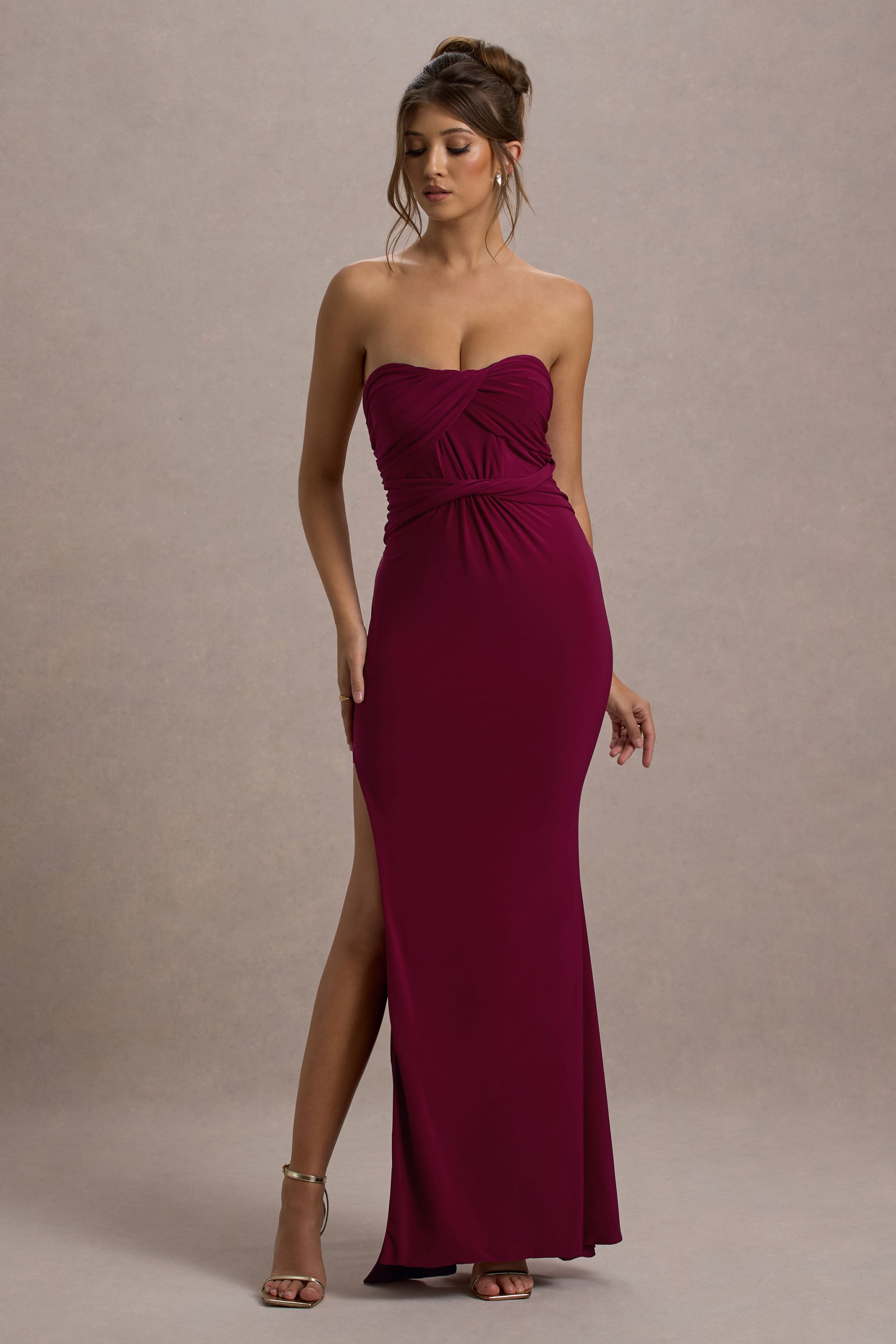 Nomad Berry Strapless Split Maxi Dress