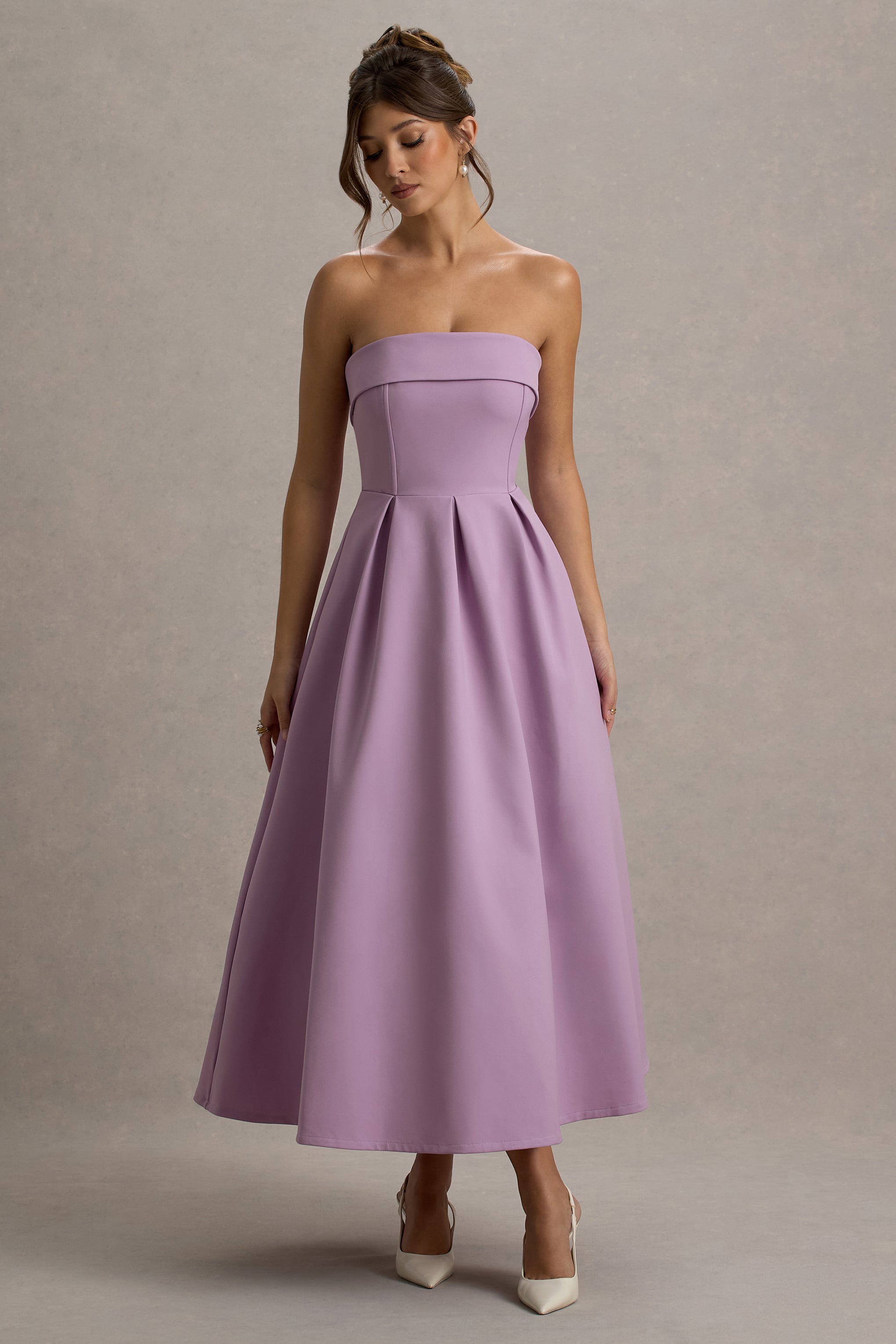 Annalise Lilac Bandeau Skater Midi Dress