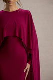 Belinda Burgundy Draped Maxi Dress With Cape Sleeves
