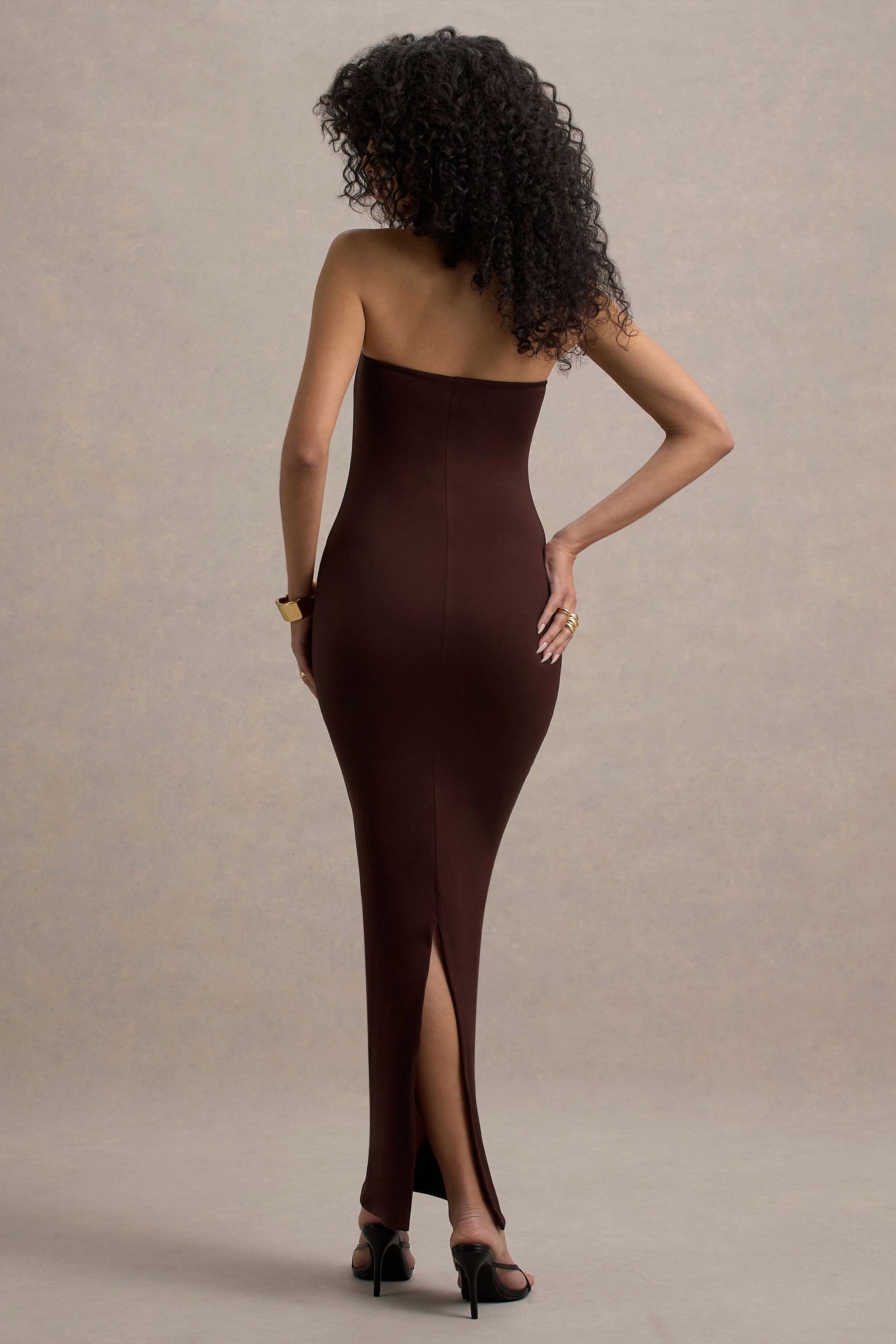 Angelie Brown Bandeau Bodycon Maxi Dress