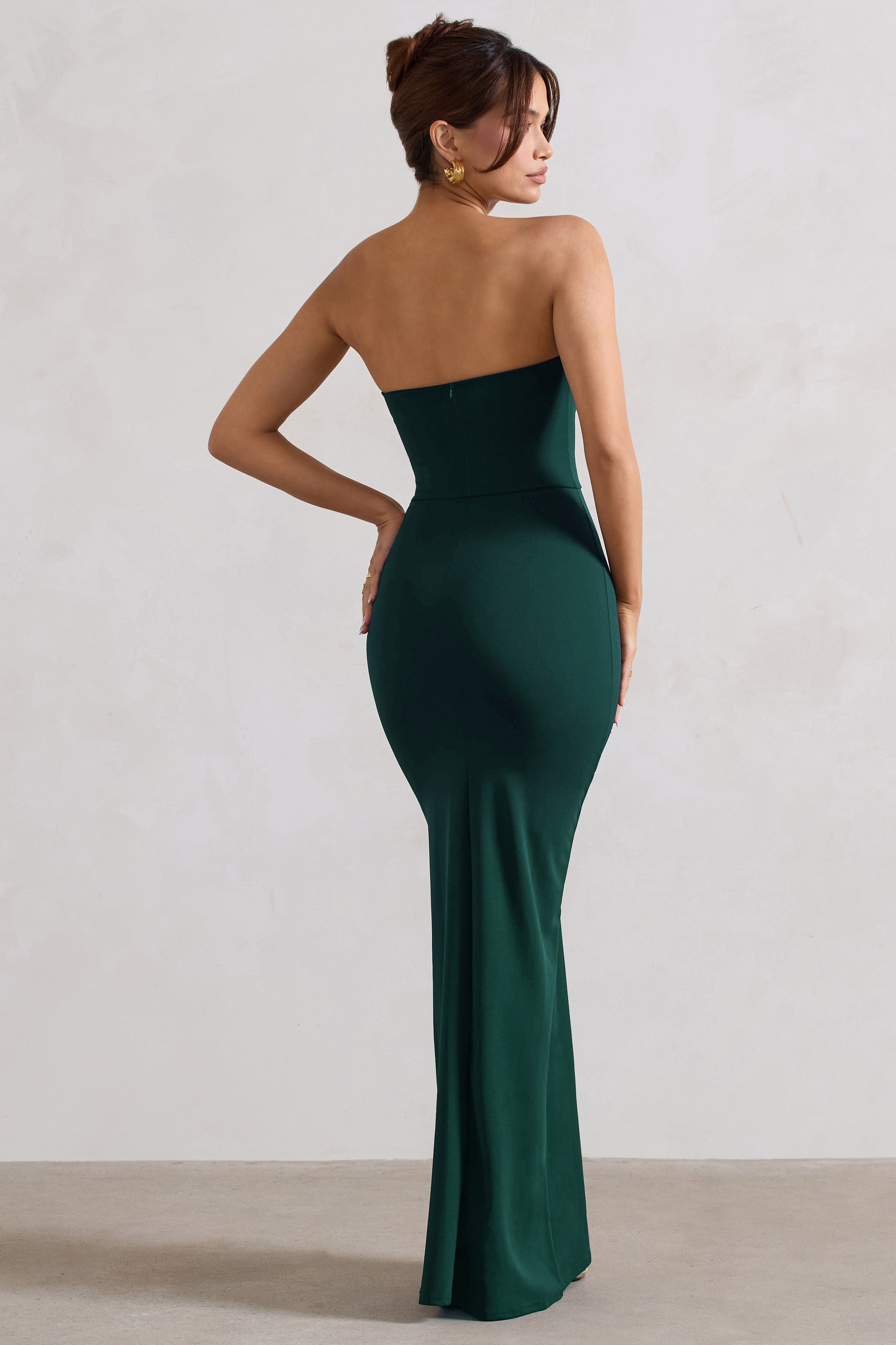 Belle of The Ball Bottle Green Bandeau Maxi Dress With Split Hem