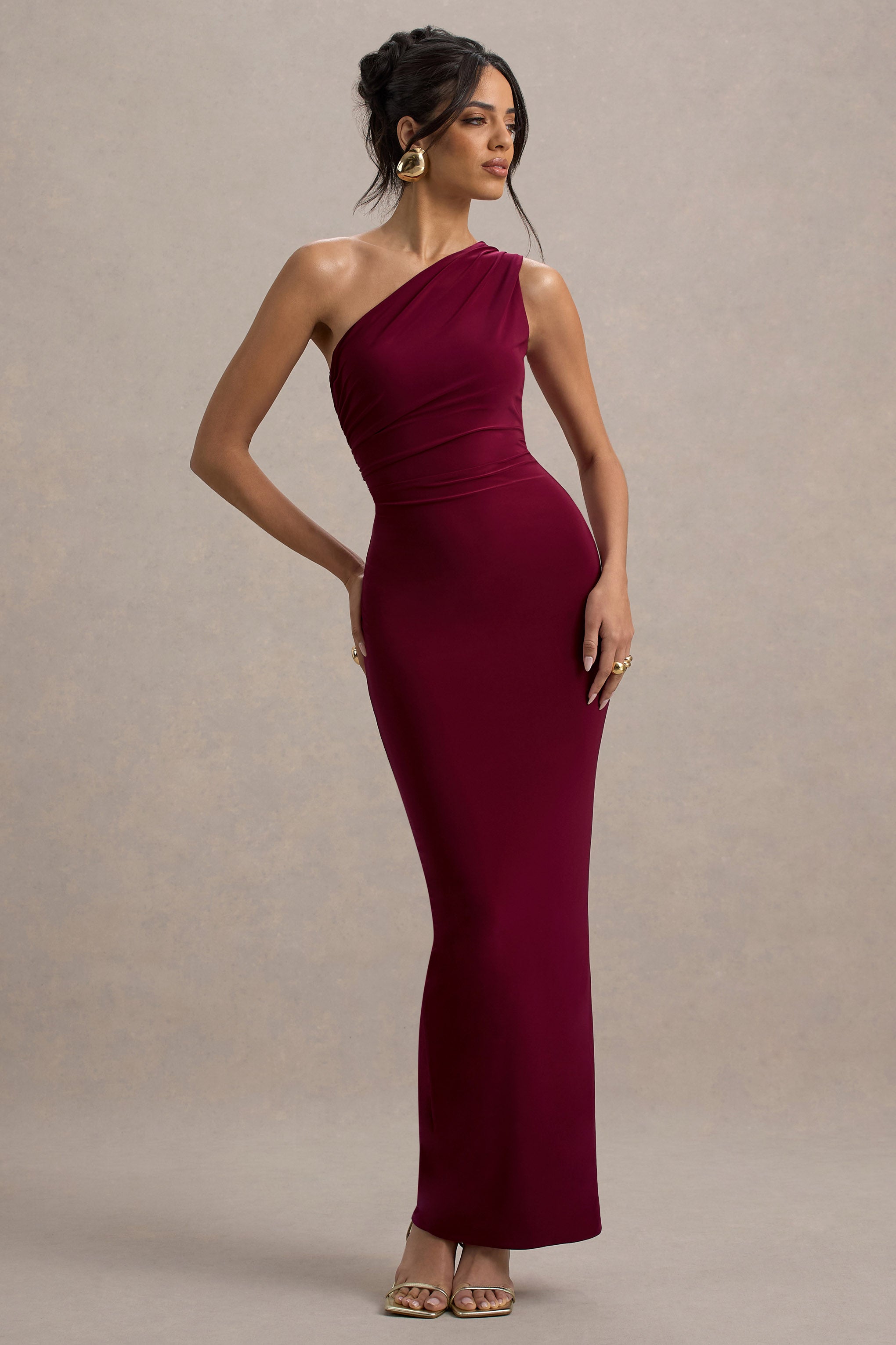 Venetia Burgundy One-Shoulder Tie-Back Maxi Dress