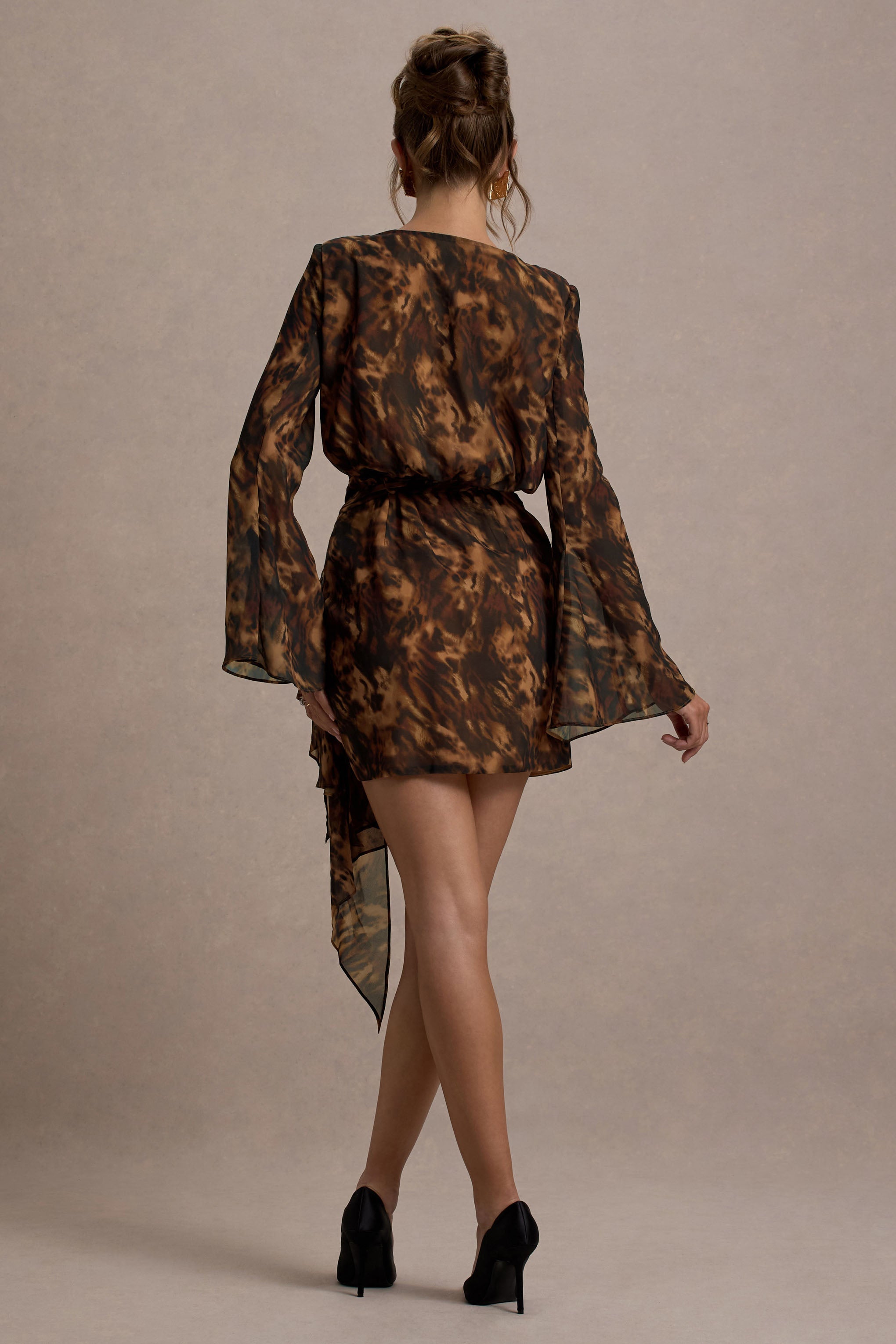 Alinta Leopard Print Long-Sleeve Wrap Mini Dress