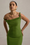 Salome Green Twisted Asymmetric Midi Dress