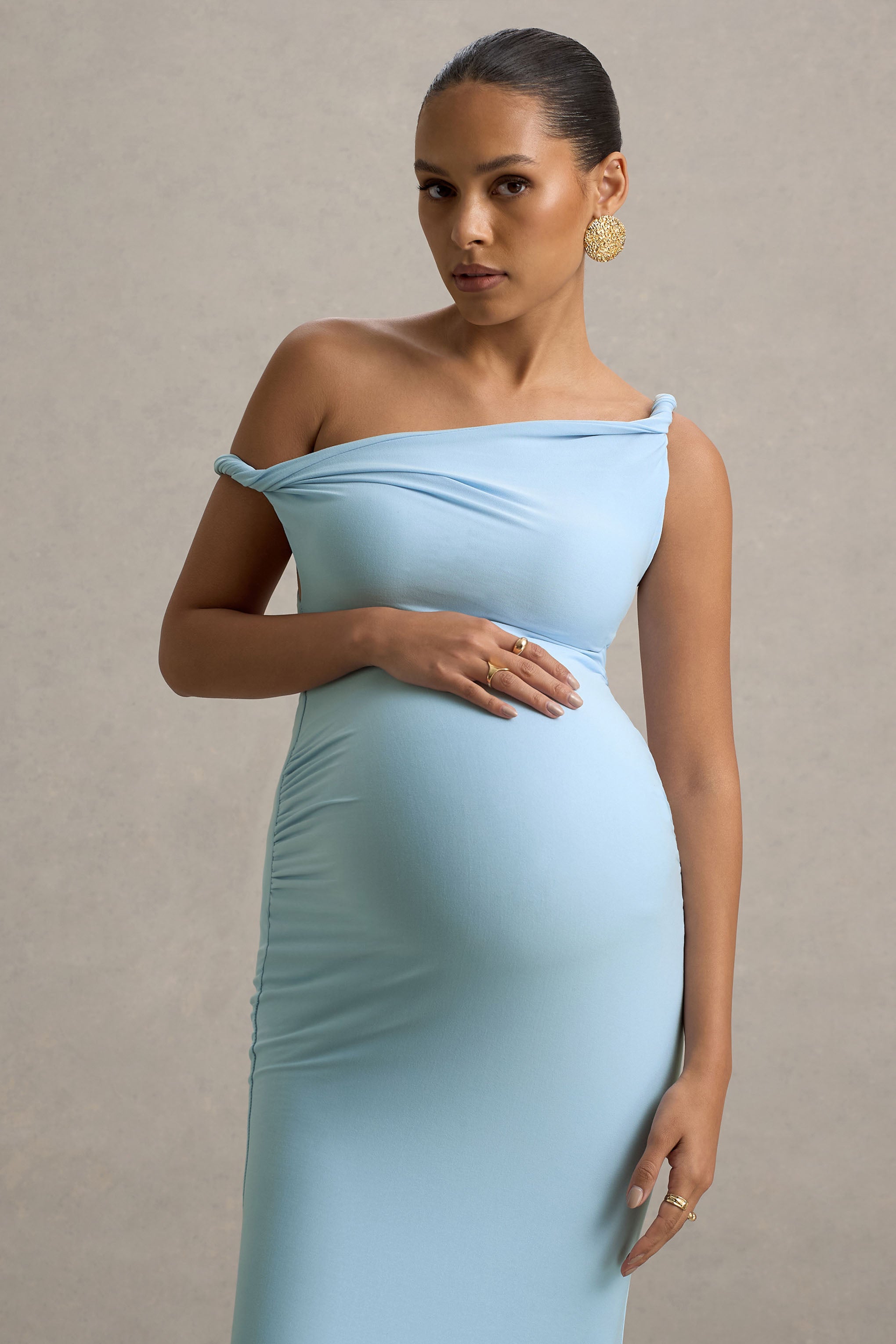 Lita Powder Blue Twisted Asymmetric Maternity Maxi Dress