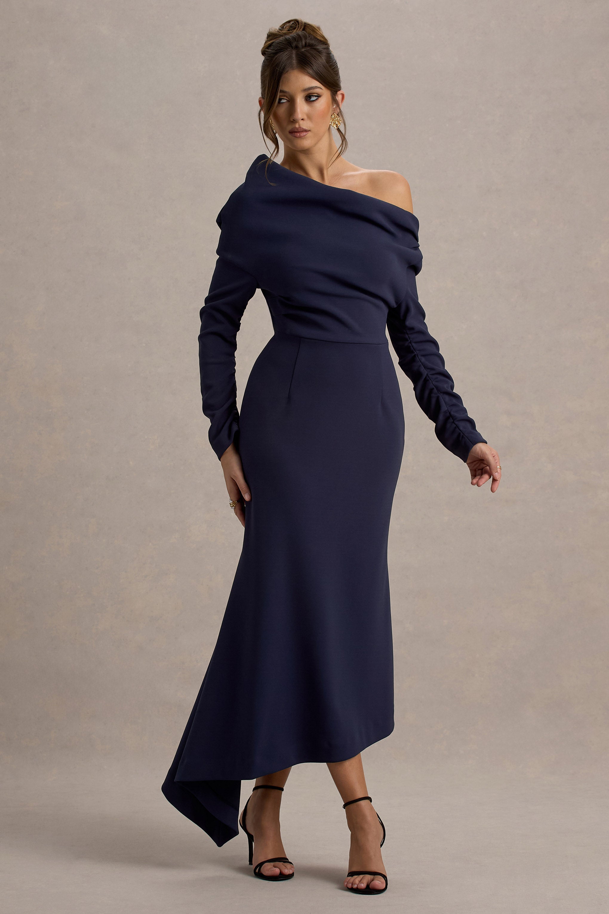 Lou Navy One-Shoulder Asymmetric Maxi Dress