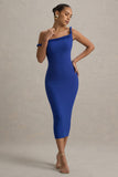 Salome Blue Twisted Asymmetric Midi Dress