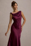 Donelli Plum Satin Asymmetric Midi Dress