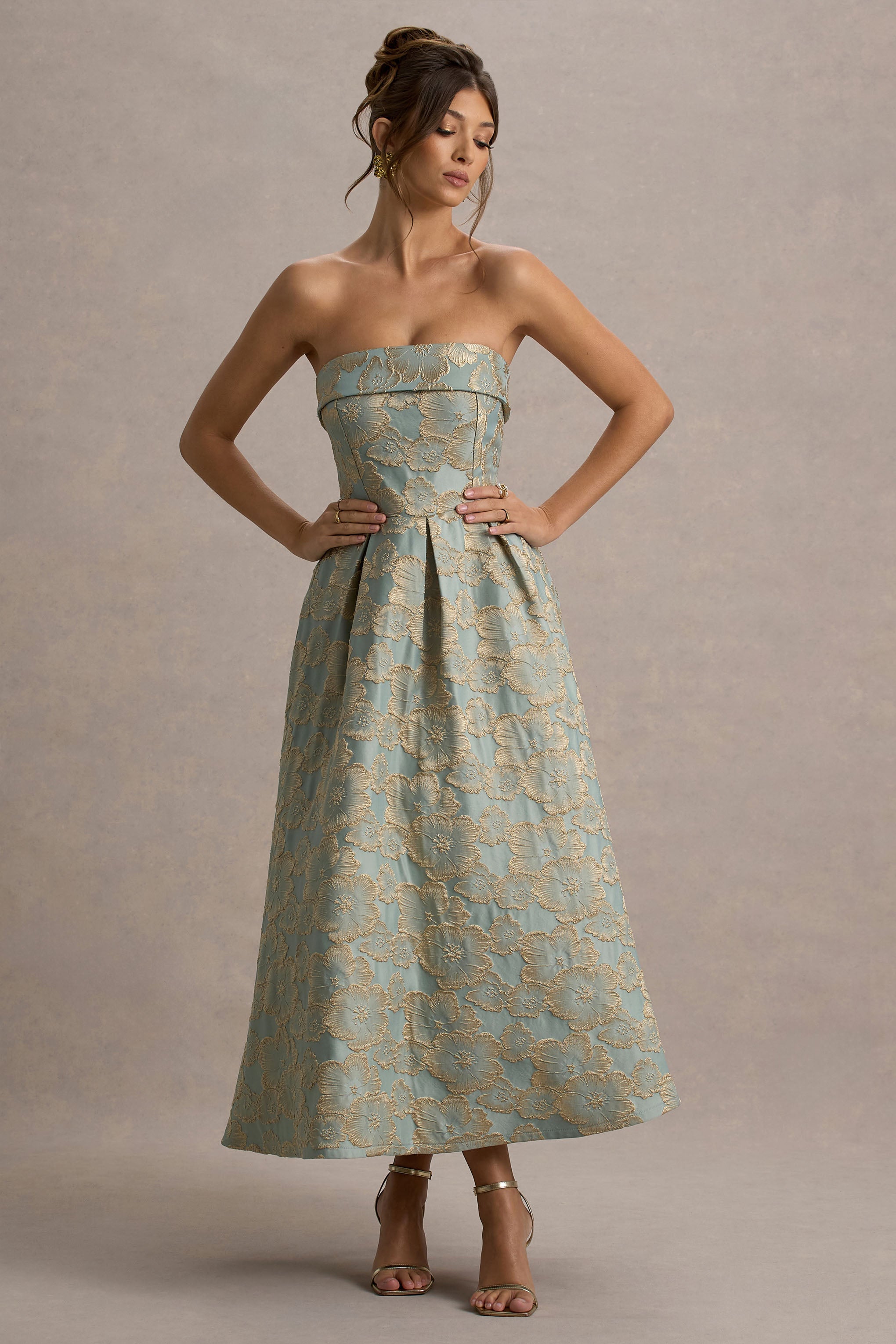 Zuma Light Blue Jacquard Strapless Midi Dress
