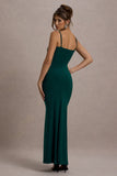 Jeanne Bottle Green Plunge Ruched Cami Maxi Dress With Split