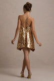 Nevada Gold Embellished Strappy Halter-Neck Mini Dress