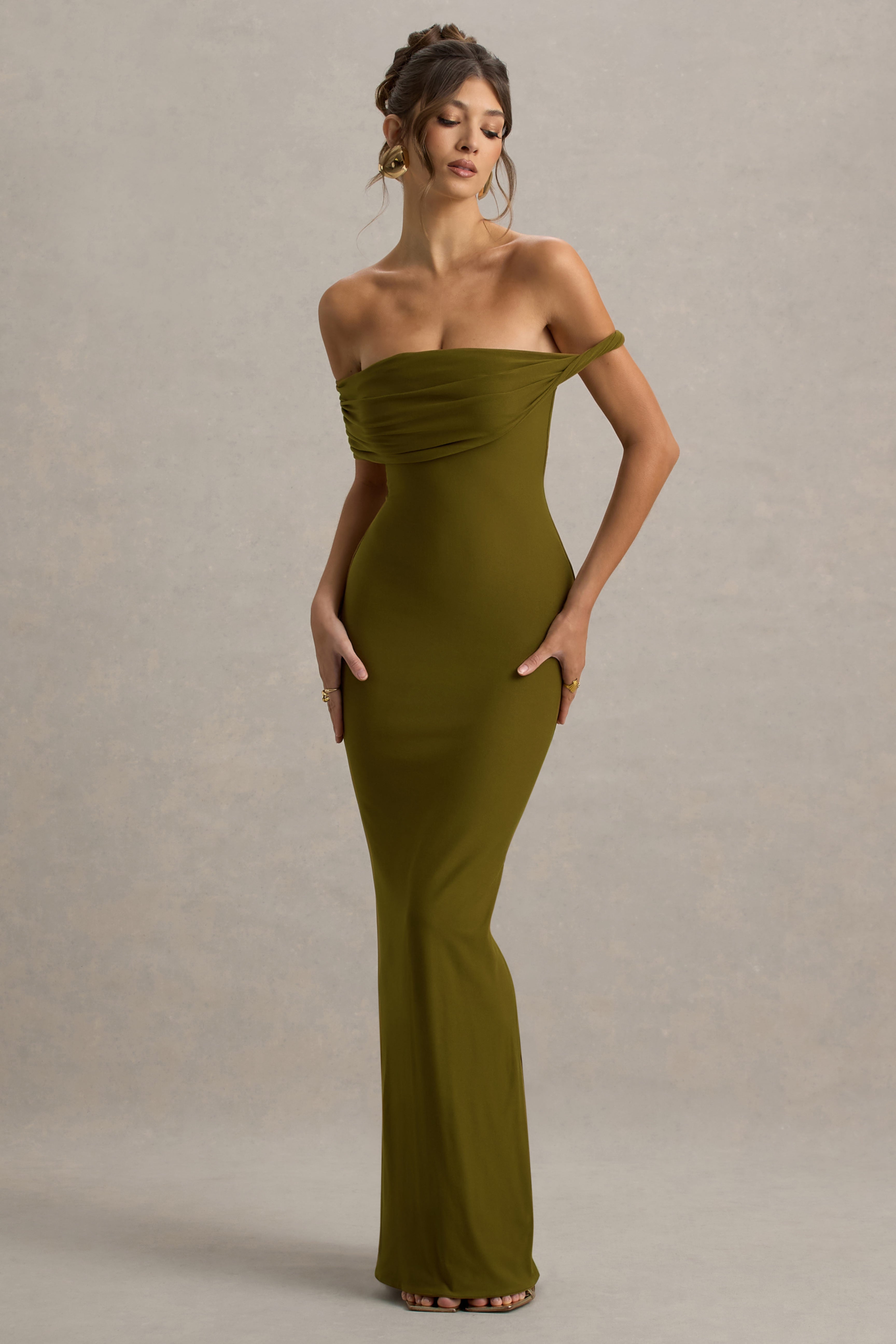 Melika Green Twisted Bardot Maxi Dress