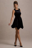 Baker Black Velvet Draped-Hem Mini Dress