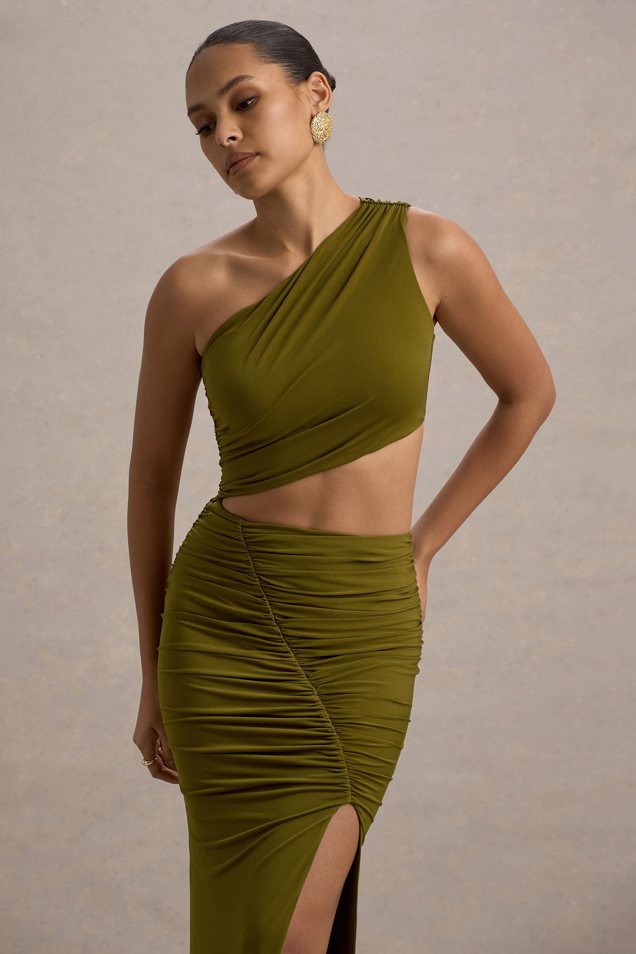 Sena Green Asymmetric Maxi Dress With Cut Out Details