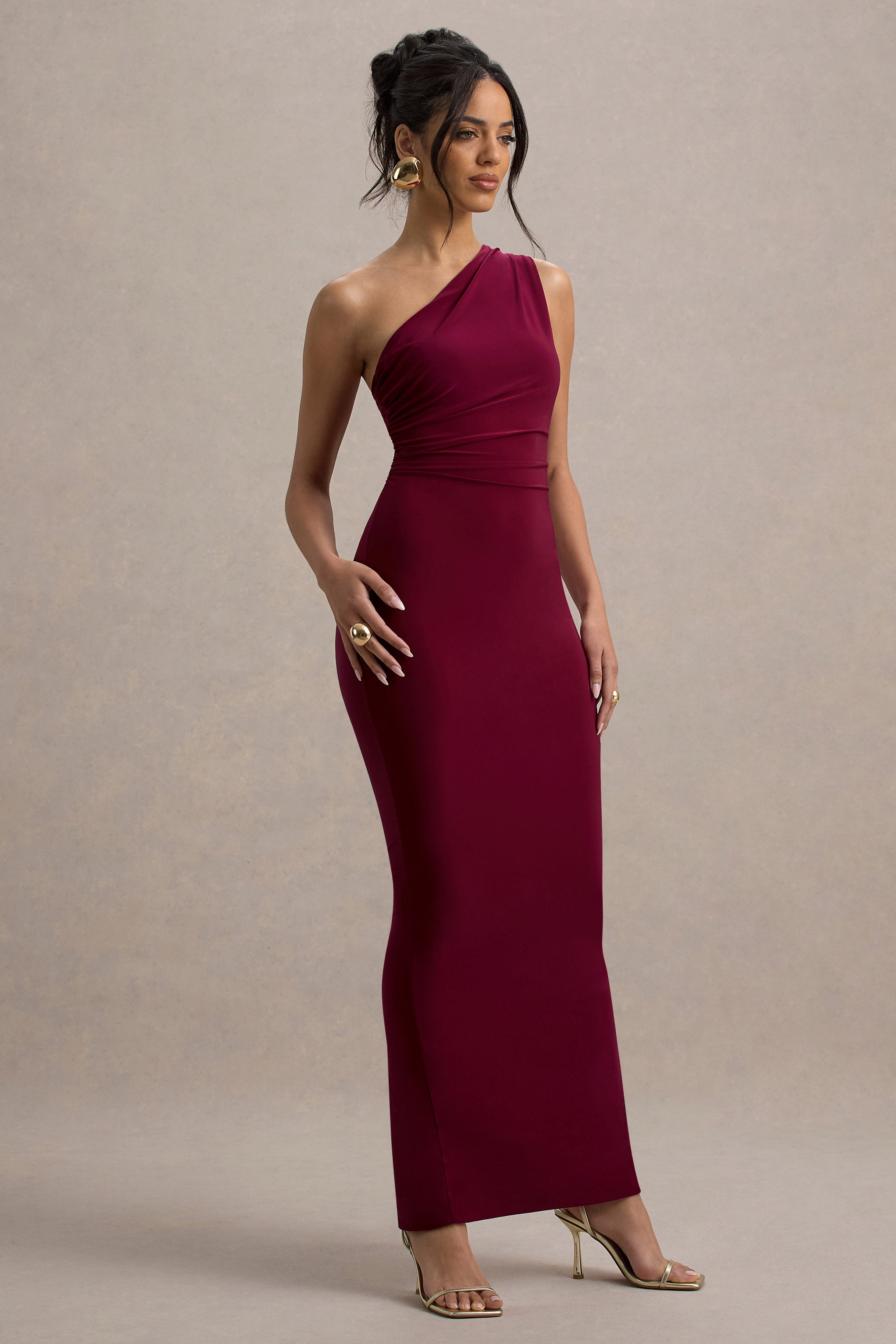 Venetia Burgundy One-Shoulder Tie-Back Maxi Dress