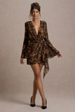 Alinta Leopard Print Long-Sleeve Wrap Mini Dress